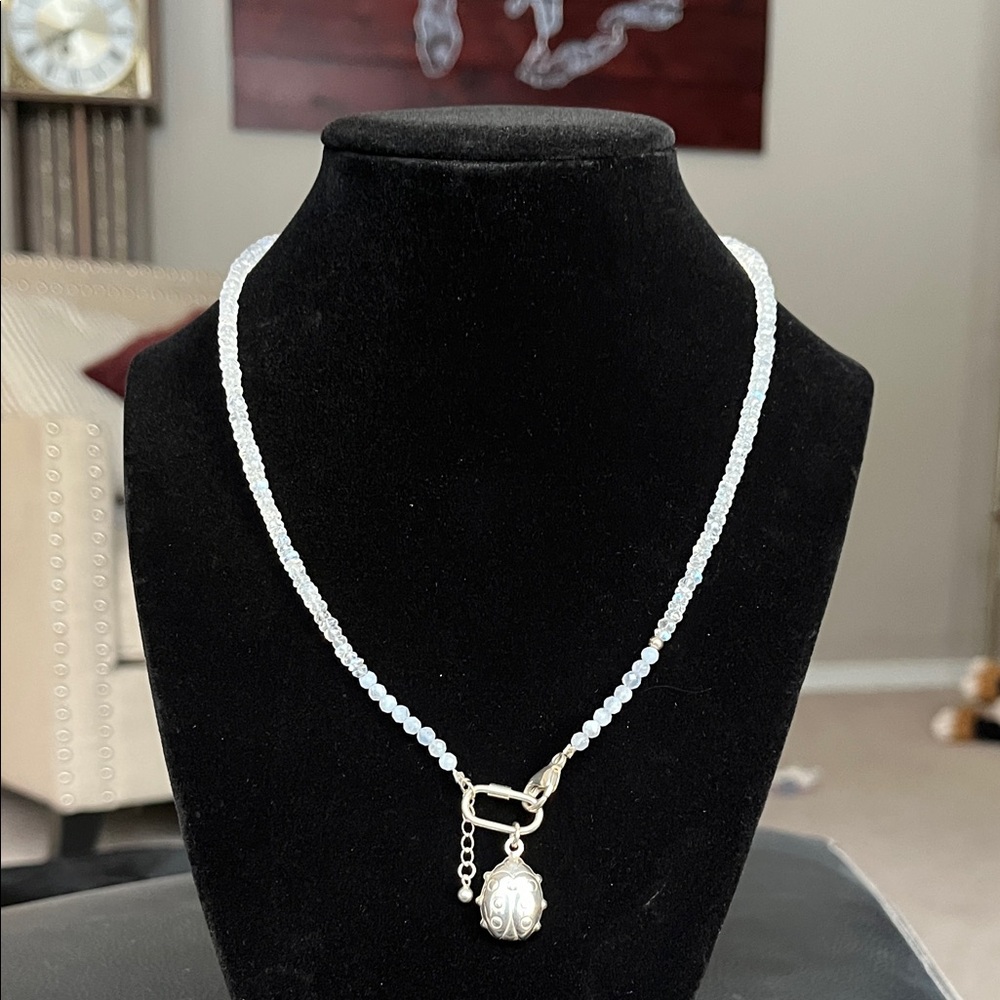 Blue flash moonstone beaded Necklace. Sterling silver hardware.